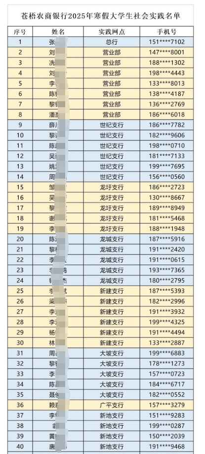 2025年蒼梧農(nóng)商銀行大學(xué)生寒假社會實踐名單公布